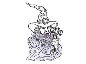 Old wizard with magic wand