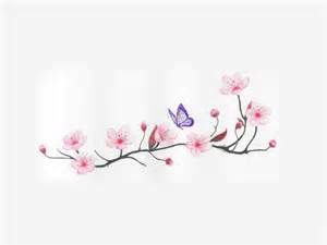 Stem with pink flowers and violet butterfly.