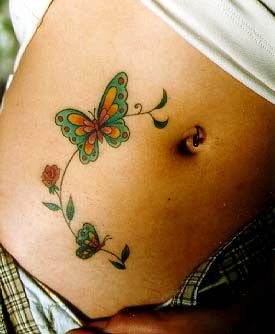Orange and green butterfly on belly