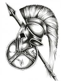 Design of shield spear and with helmet.