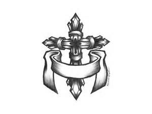 Tattoo design cross with ribbon