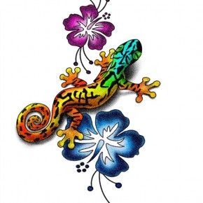 Colourful lizard with flowers