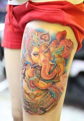 Oriental design on leg