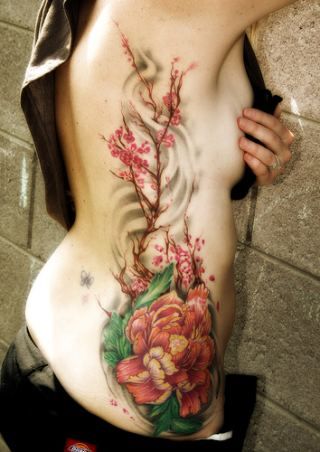 Peony and cherry blossom tattoo