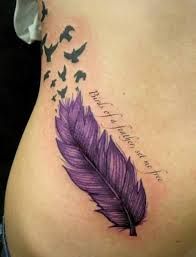 Purple feather of the bird tattoo