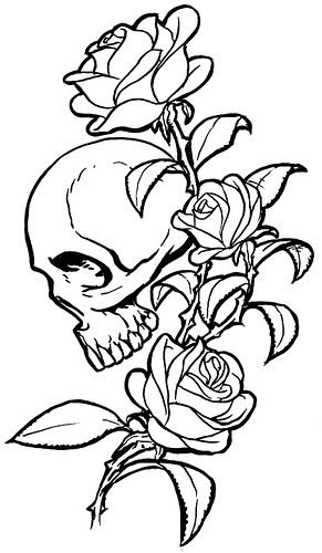 Skull with three roses