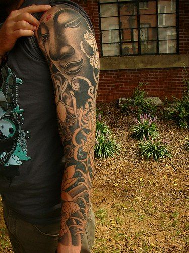 Sleeve tattoo with face