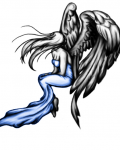 Blue and black angel tattoo