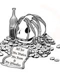 Bottle, skull and money