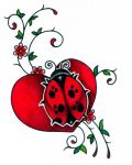 Red ladybug on heart among flower