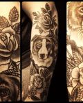 Dog and roses tattoo