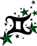 Gemini sign with green stars