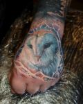 Hand tattoo with white owl