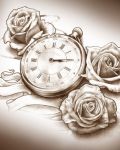 Three roses and clock tattoo design