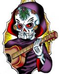 Skeleton with guitar tattoo design