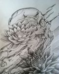 Skull and lotus flowers design