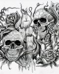 Skulls candles and plants tattoo design