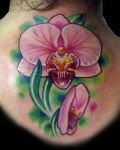 Two pink orchida tattoo neck