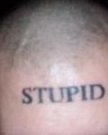 Word tattoo on forehead
