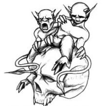 Two monsters on skull