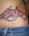 Red gun on the body